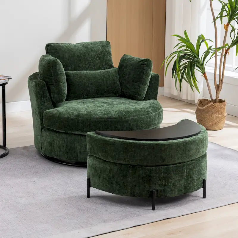 42.3W Upholstered Swivel Accent Chair with 4 Pillows and Half-Moon Storage Ottoman-3