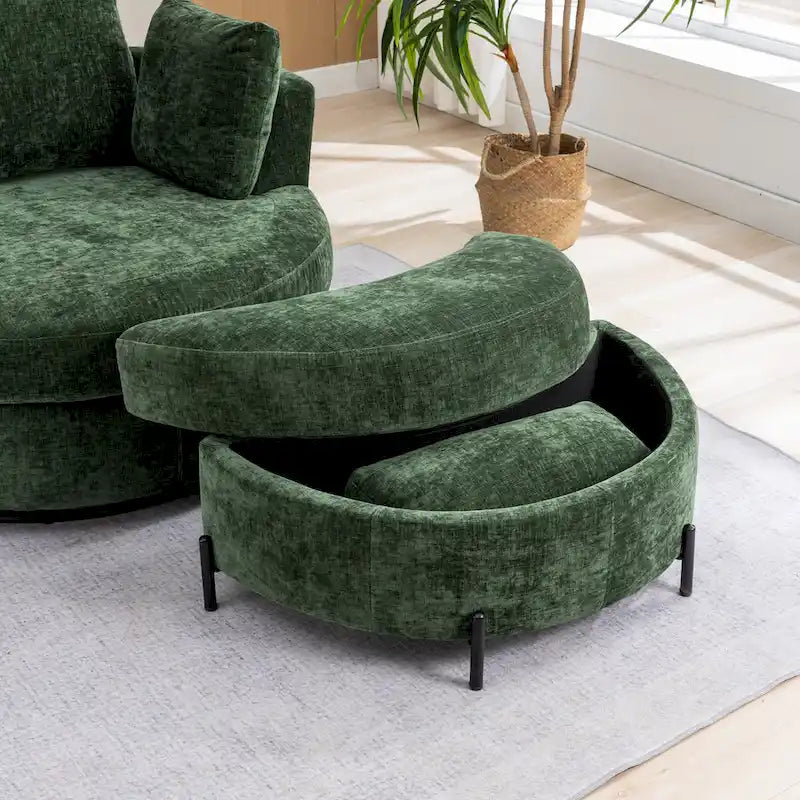 42.3W Upholstered Swivel Accent Chair with 4 Pillows and Half-Moon Storage Ottoman-8