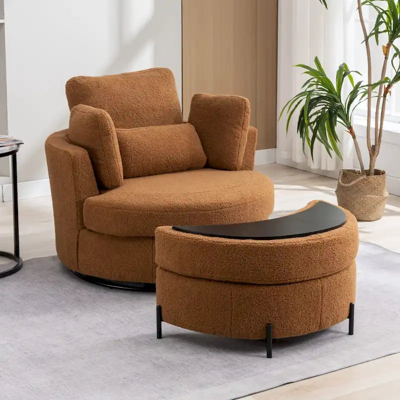 42.3W Upholstered Swivel Accent Chair with 4 Pillows and Half-Moon Storage Ottoman-10