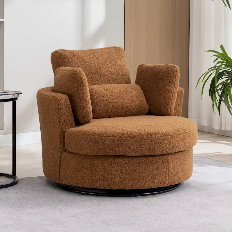 42.3W Upholstered Swivel Accent Chair with 4 Pillows and Half-Moon Storage Ottoman-11