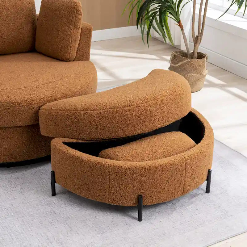 42.3W Upholstered Swivel Accent Chair with 4 Pillows and Half-Moon Storage Ottoman-12