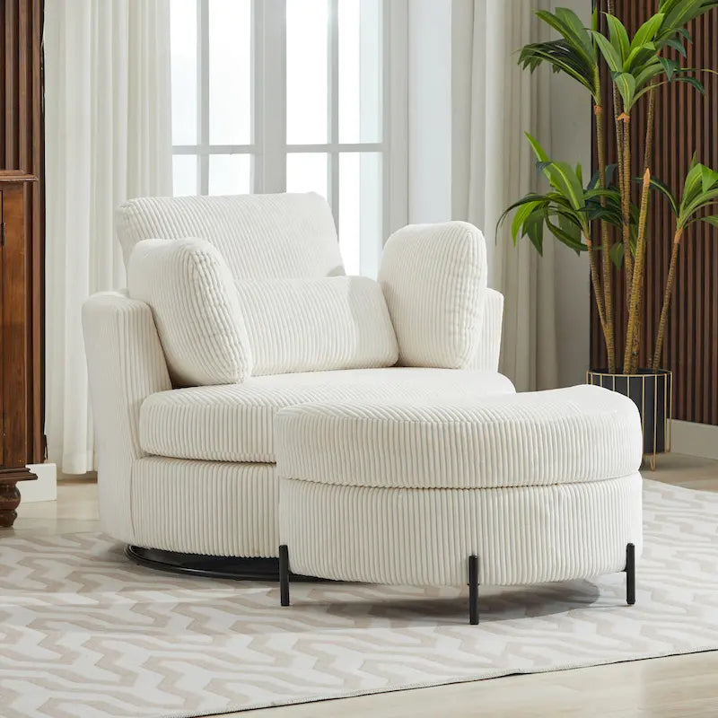 42.3W Upholstered Swivel Accent Chair with 4 Pillows and Half-Moon Storage Ottoman-16