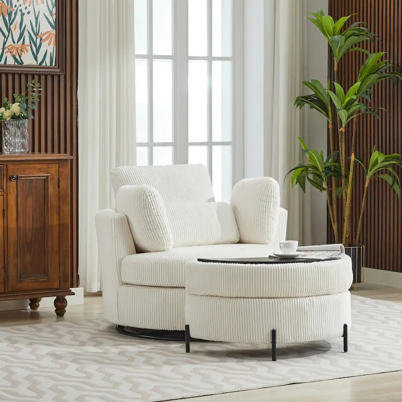 42.3W Upholstered Swivel Accent Chair with 4 Pillows and Half-Moon Storage Ottoman-18