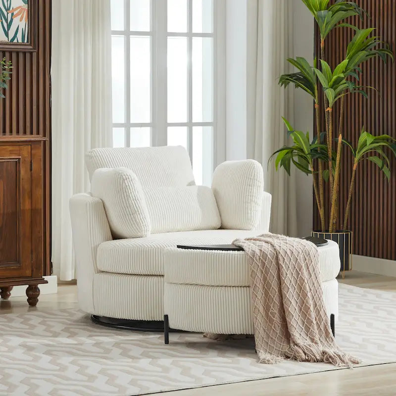 42.3W Upholstered Swivel Accent Chair with 4 Pillows and Half-Moon Storage Ottoman-19