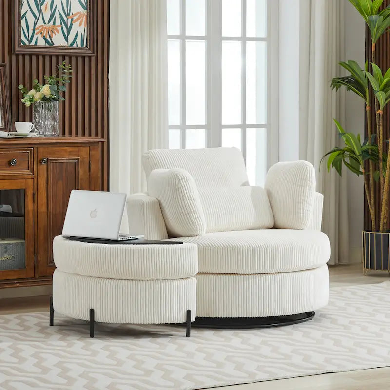 42.3W Upholstered Swivel Accent Chair with 4 Pillows and Half-Moon Storage Ottoman-20