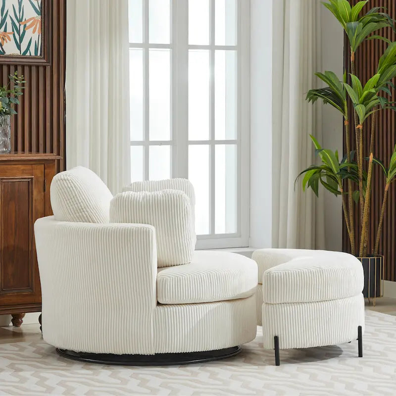 42.3W Upholstered Swivel Accent Chair with 4 Pillows and Half-Moon Storage Ottoman-21