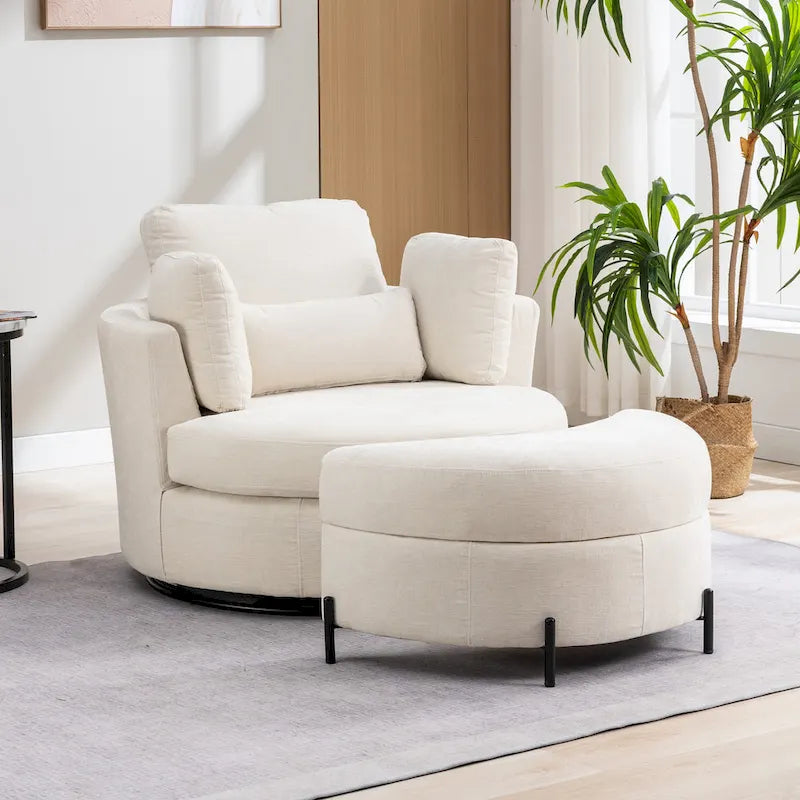 42.3W Upholstered Swivel Accent Chair with 4 Pillows and Half-Moon Storage Ottoman-29