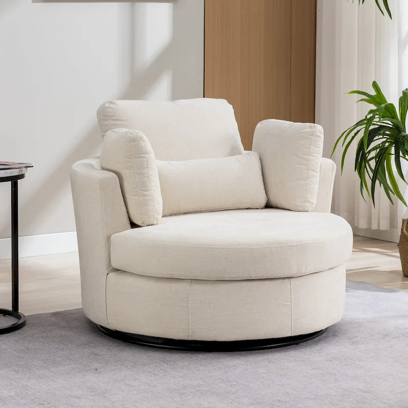 42.3W Upholstered Swivel Accent Chair with 4 Pillows and Half-Moon Storage Ottoman-30