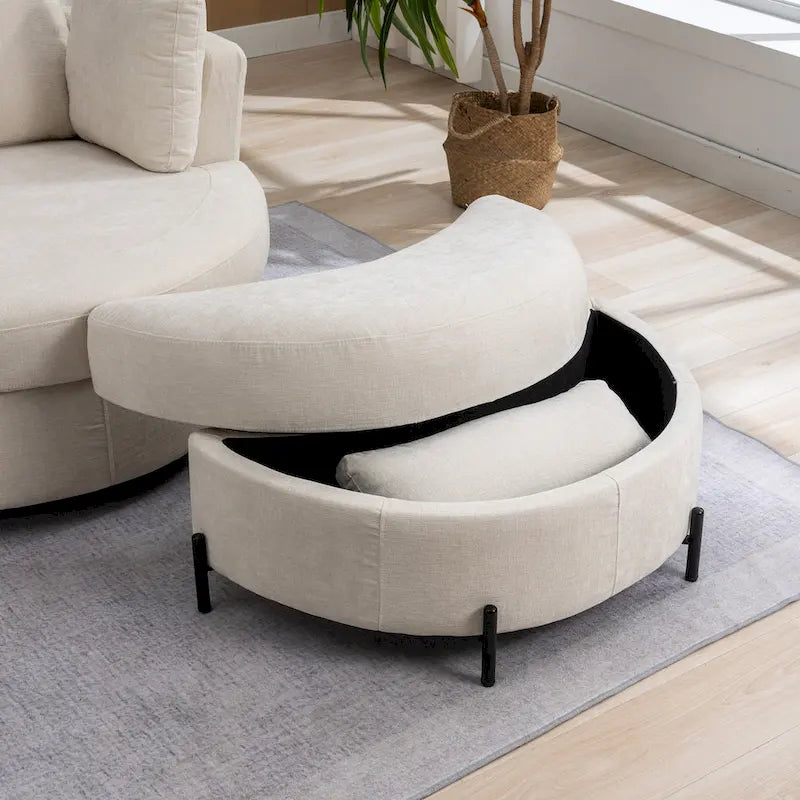 42.3W Upholstered Swivel Accent Chair with 4 Pillows and Half-Moon Storage Ottoman-34