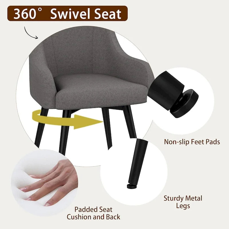Swivel Dining Chairs Set of 2 Upholstered Accent Chairs Living Room Chairs Desk Office Arm Chair-4