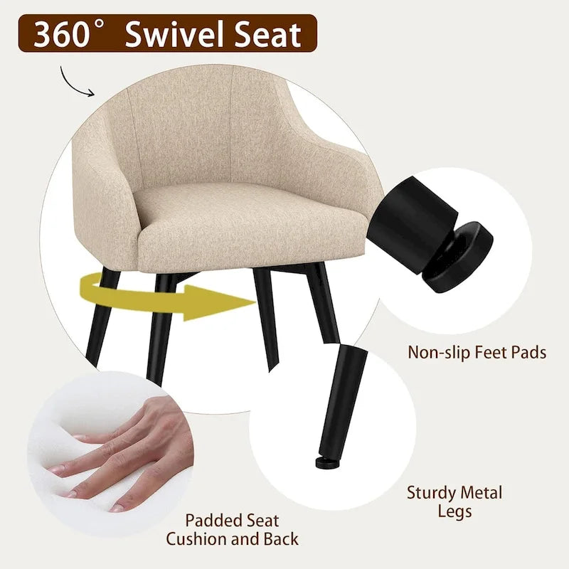 Swivel Dining Chairs Set of 2 Upholstered Accent Chairs Living Room Chairs Desk Office Arm Chair-7