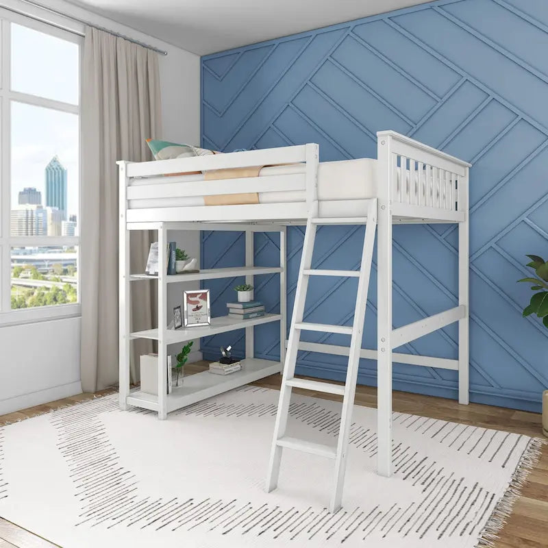 Max and Lily Full-Size High Loft Bed with Bookcase-3