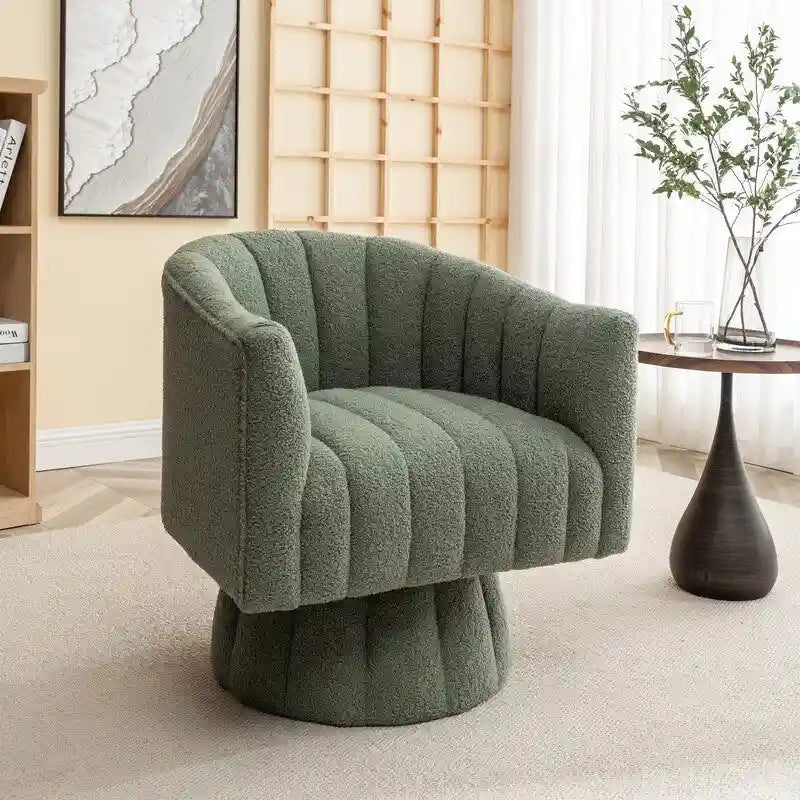 SEYNAR Modern Glam Velvet Upholstered Round Swivel Accent Barrel Chair-3