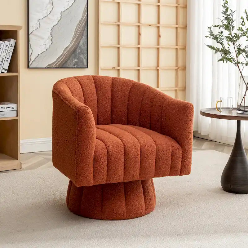 SEYNAR Modern Glam Velvet Upholstered Round Swivel Accent Barrel Chair-6