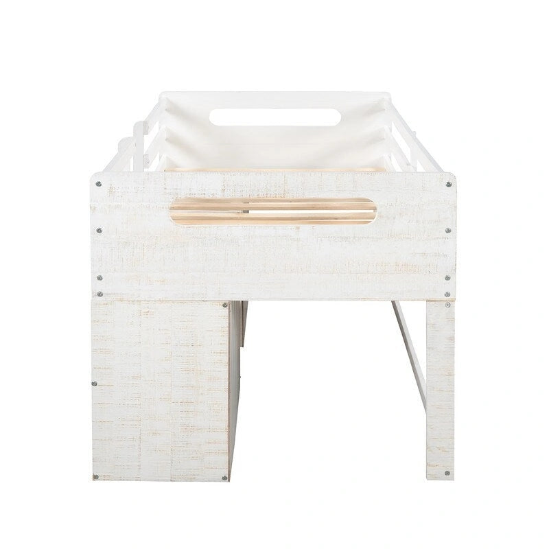 Twin Loft Bed with Storage and Drawers, Low Loft Bed Frame with 2 Shelves and 2 Drawers, No Box Spring Needed-5