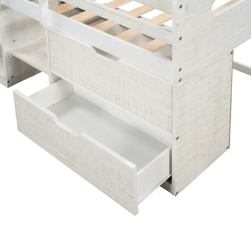 Twin Loft Bed with Storage and Drawers, Low Loft Bed Frame with 2 Shelves and 2 Drawers, No Box Spring Needed-6