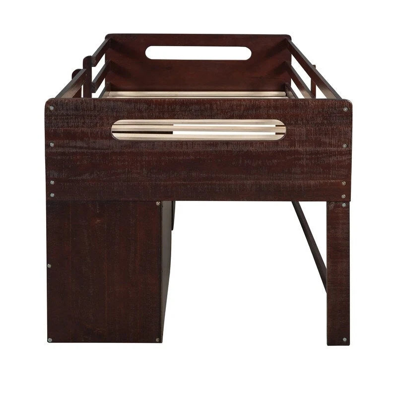 Twin Loft Bed with Storage and Drawers, Low Loft Bed Frame with 2 Shelves and 2 Drawers, No Box Spring Needed-12