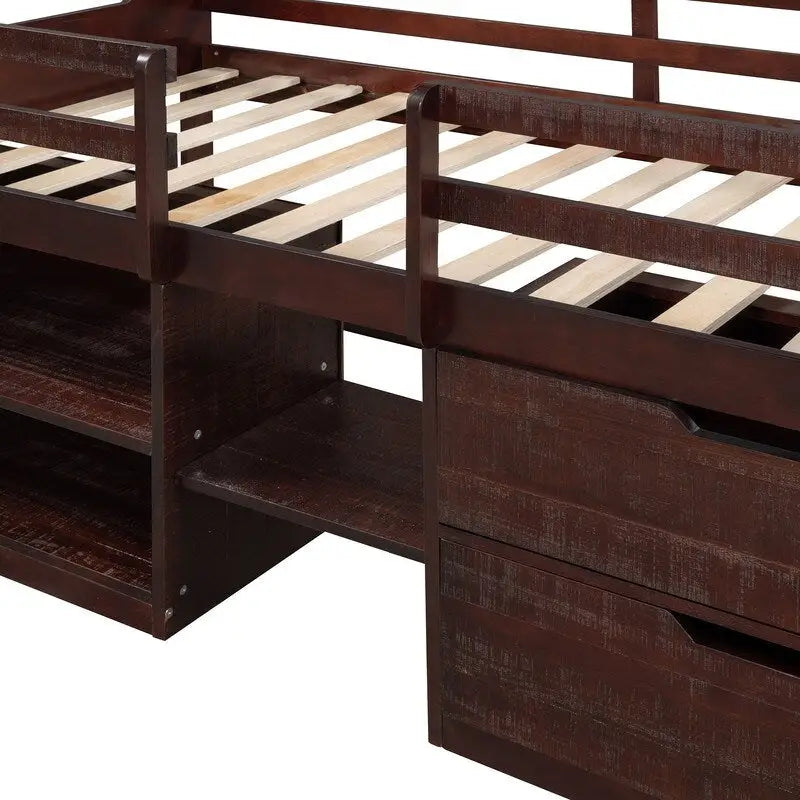 Twin Loft Bed with Storage and Drawers, Low Loft Bed Frame with 2 Shelves and 2 Drawers, No Box Spring Needed-13