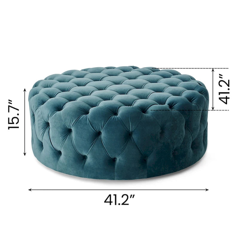 Corvus Chesterfield Round Tufted Velvet Ottoman with Casters-4