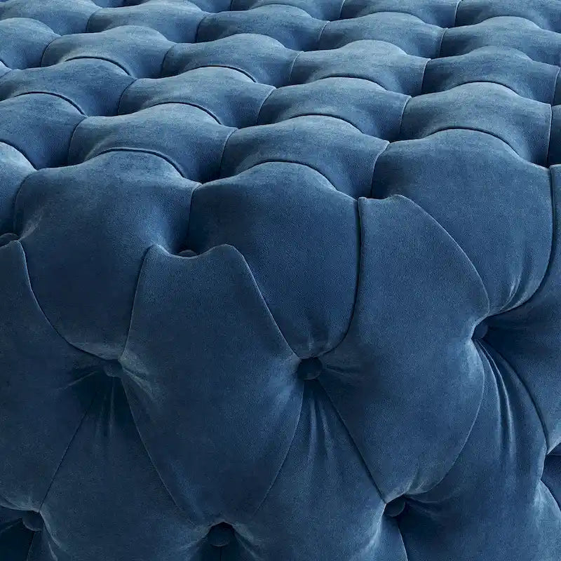 Corvus Chesterfield Round Tufted Velvet Ottoman with Casters-6