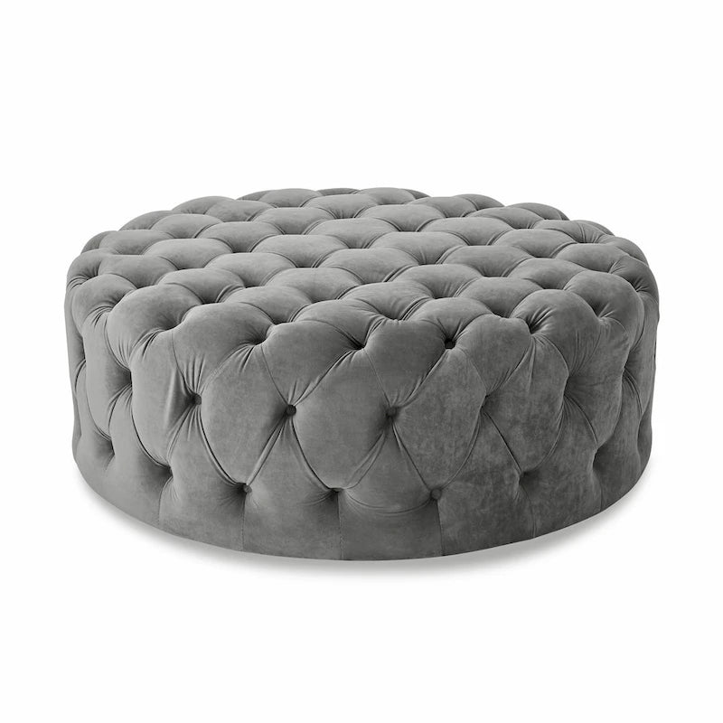 Corvus Chesterfield Round Tufted Velvet Ottoman with Casters-8