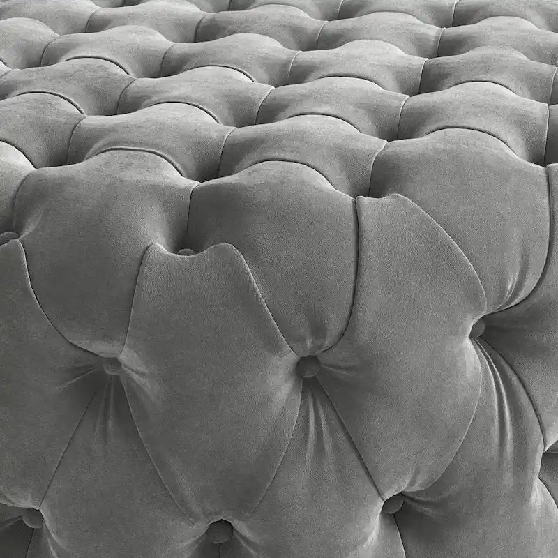 Corvus Chesterfield Round Tufted Velvet Ottoman with Casters-9