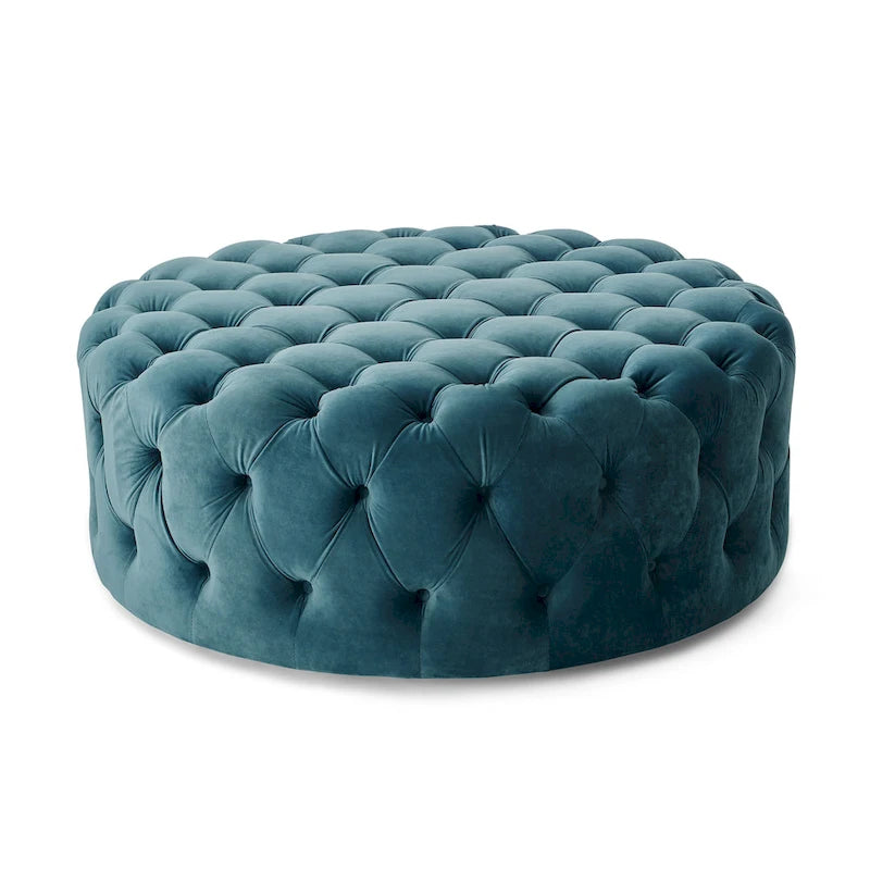 Corvus Chesterfield Round Tufted Velvet Ottoman with Casters-11