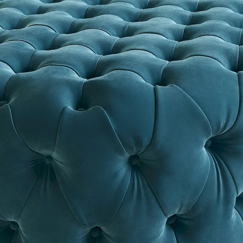 Corvus Chesterfield Round Tufted Velvet Ottoman with Casters-12