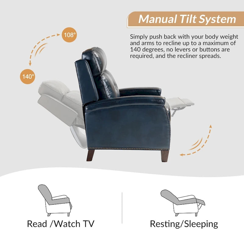 Gaspar Mid-Century Modern Pushback Recliner with Nailhead Trim by HULALA HOME-2