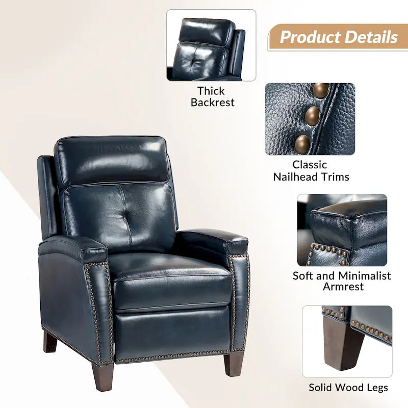 Gaspar Mid-Century Modern Pushback Recliner with Nailhead Trim by HULALA HOME-5