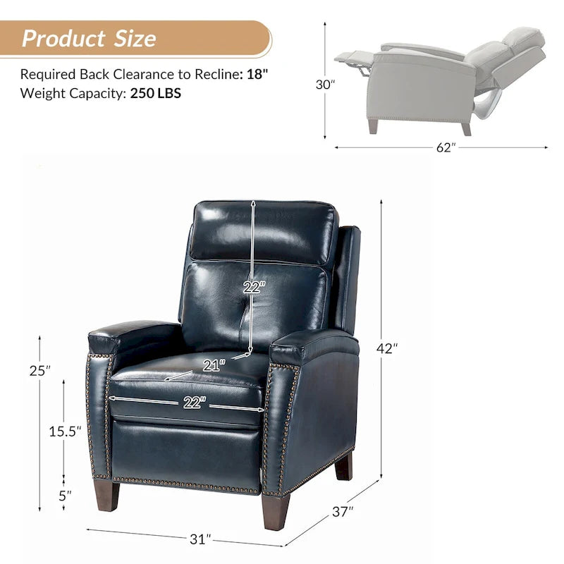 Gaspar Mid-Century Modern Pushback Recliner with Nailhead Trim by HULALA HOME-7