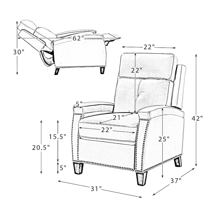 Gaspar Mid-Century Modern Pushback Recliner with Nailhead Trim by HULALA HOME-9