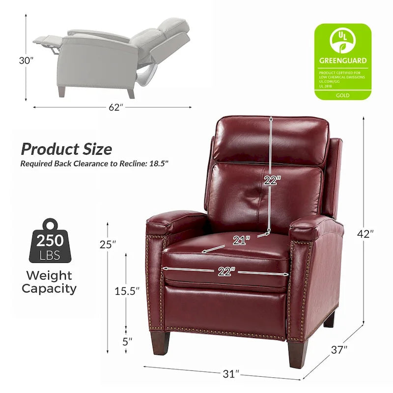 Gaspar Mid-Century Modern Pushback Recliner with Nailhead Trim by HULALA HOME-24