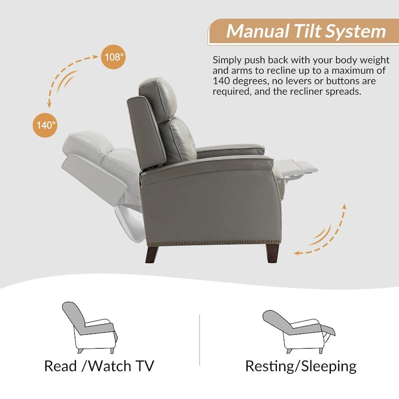 Gaspar Mid-Century Modern Pushback Recliner with Nailhead Trim by HULALA HOME-27