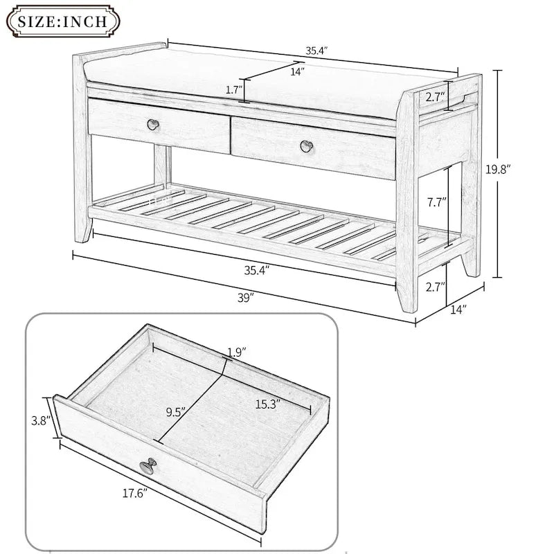 Entryway Storage Bench with Drawers-20
