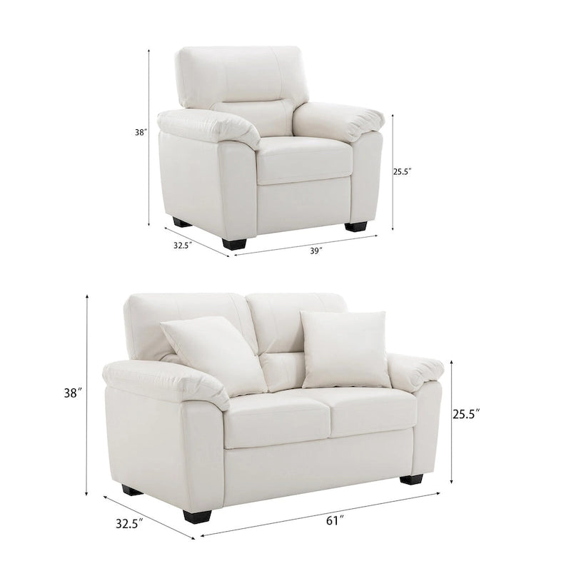 Morden Fort Upholstered Living Room Set, 2 Pieces - Faux Leather chair, Loveseat-19