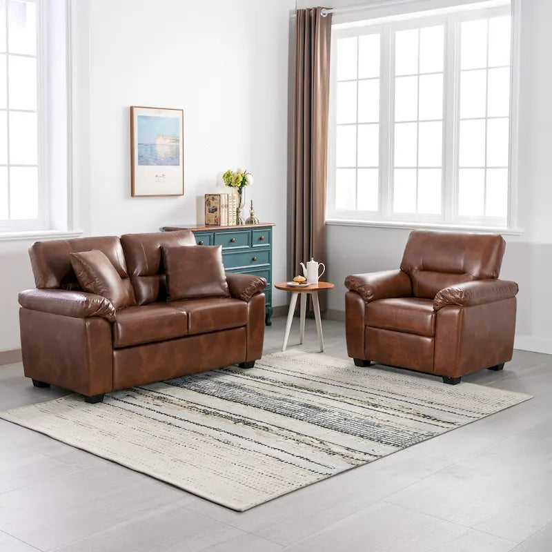 Morden Fort Upholstered Living Room Set, 2 Pieces - Faux Leather chair, Loveseat-20