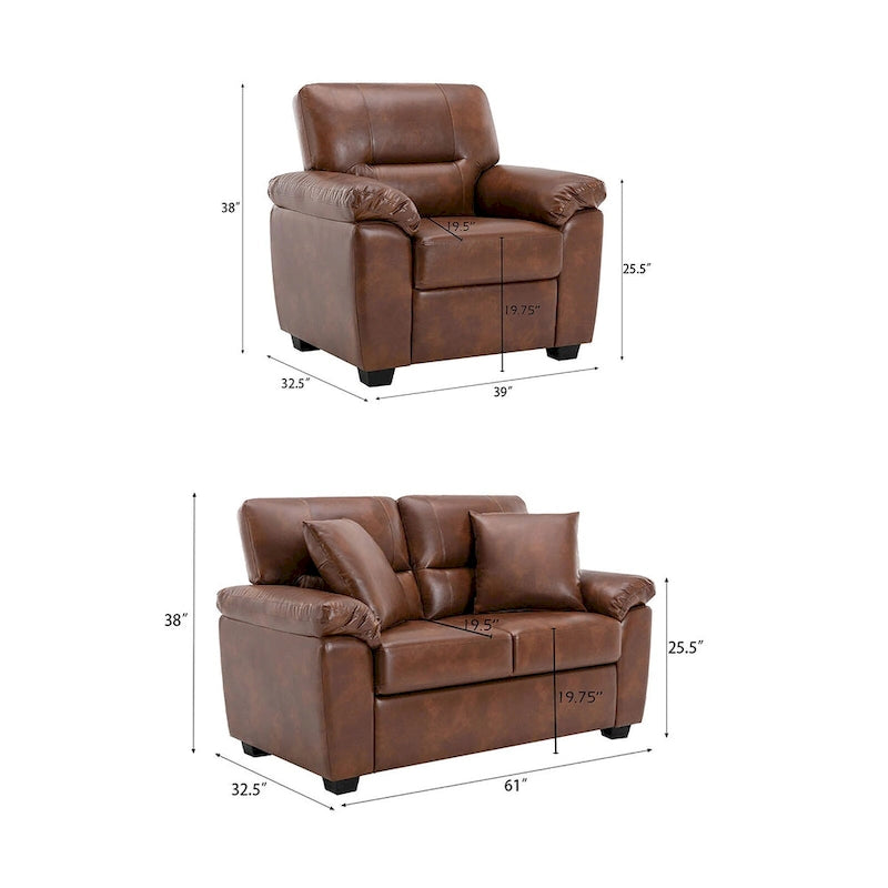 Morden Fort Upholstered Living Room Set, 2 Pieces - Faux Leather chair, Loveseat-35