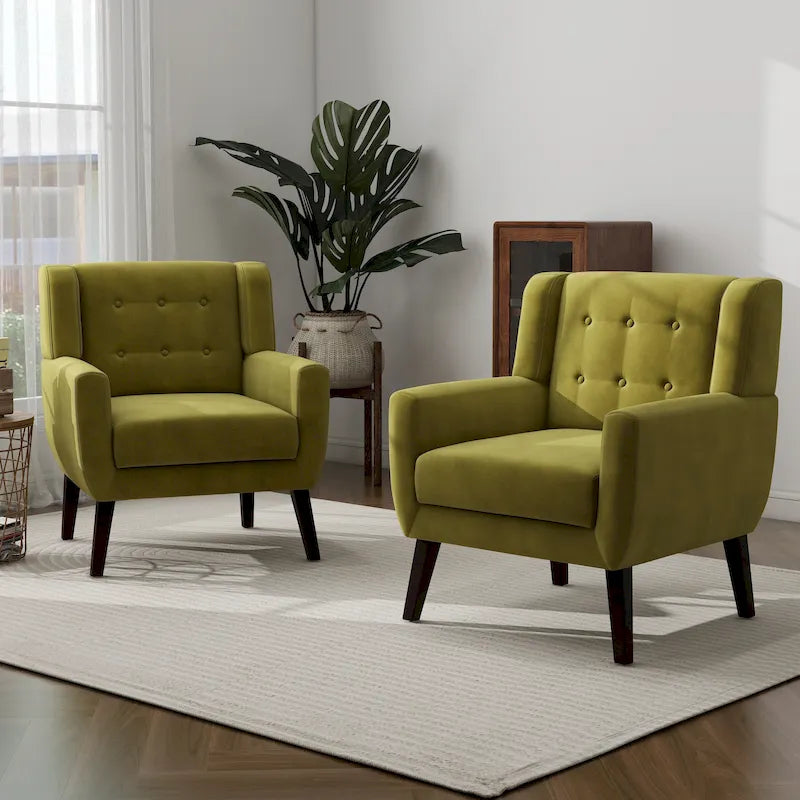 Set of 2 Velvet Living Room Accent Chair Upholstered Armchair-38