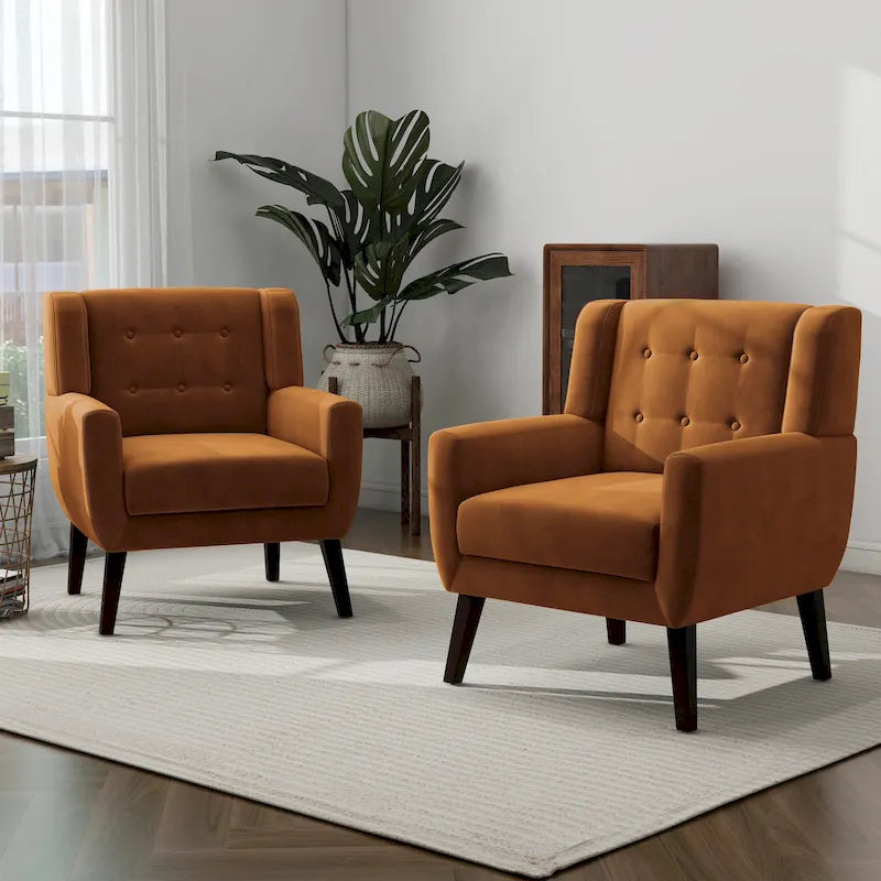 Set of 2 Velvet Living Room Accent Chair Upholstered Armchair-40
