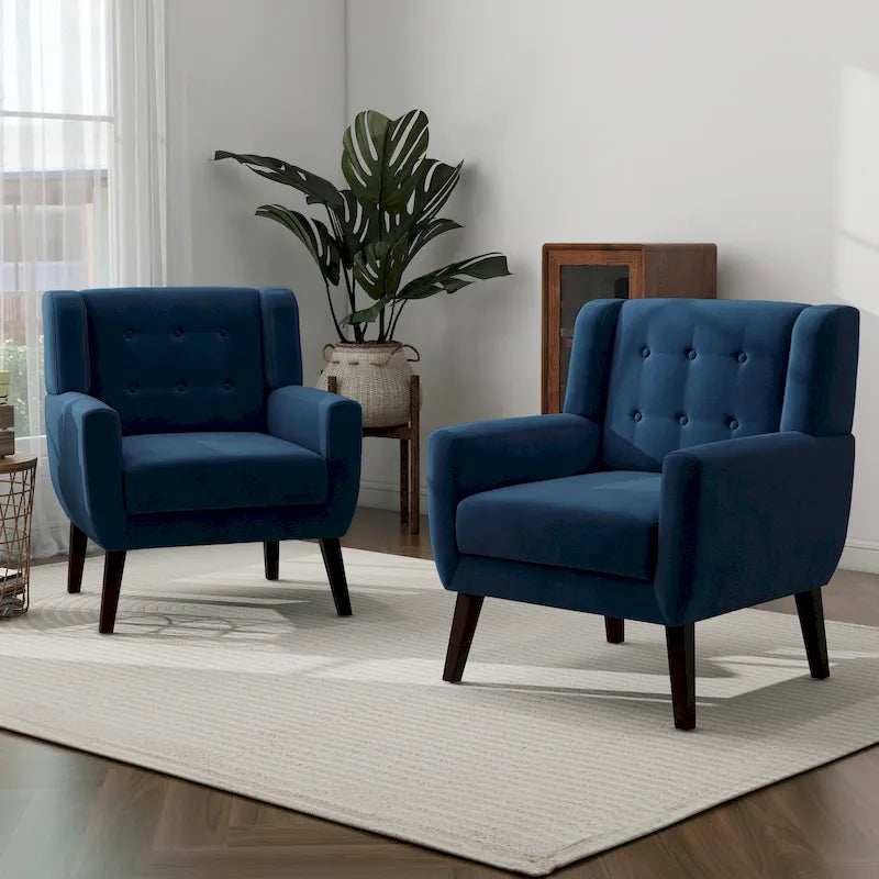 Set of 2 Velvet Living Room Accent Chair Upholstered Armchair-41