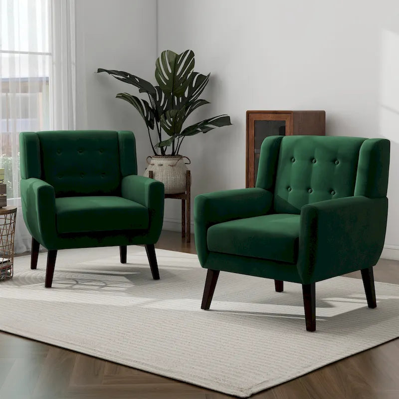 Set of 2 Velvet Living Room Accent Chair Upholstered Armchair-42