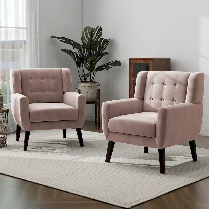 Set of 2 Velvet Living Room Accent Chair Upholstered Armchair-43