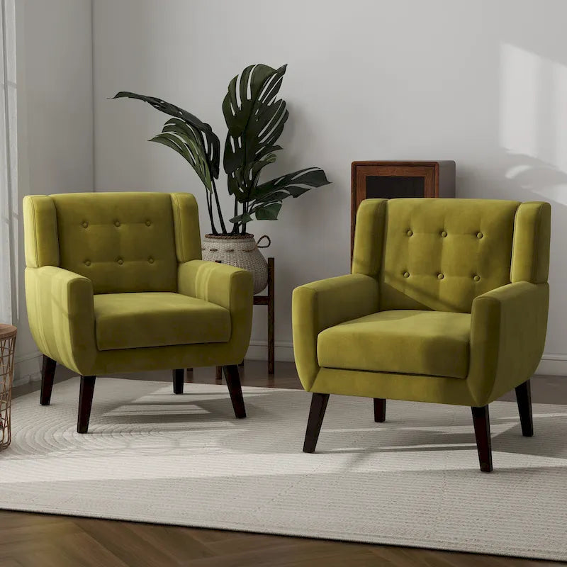 Set of 2 Velvet Living Room Accent Chair Upholstered Armchair-2