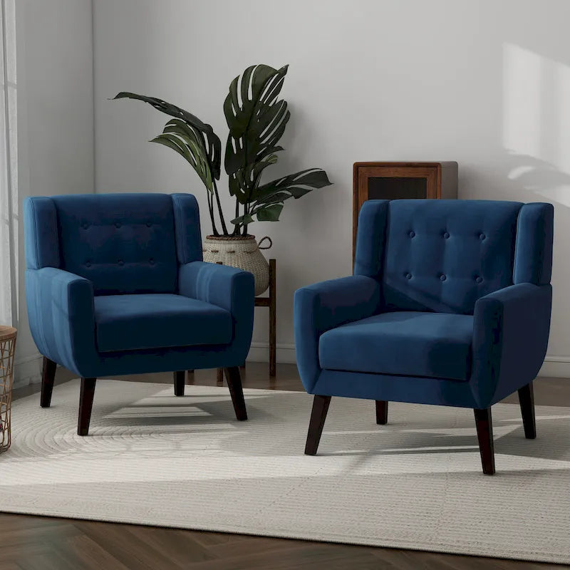 Set of 2 Velvet Living Room Accent Chair Upholstered Armchair-6
