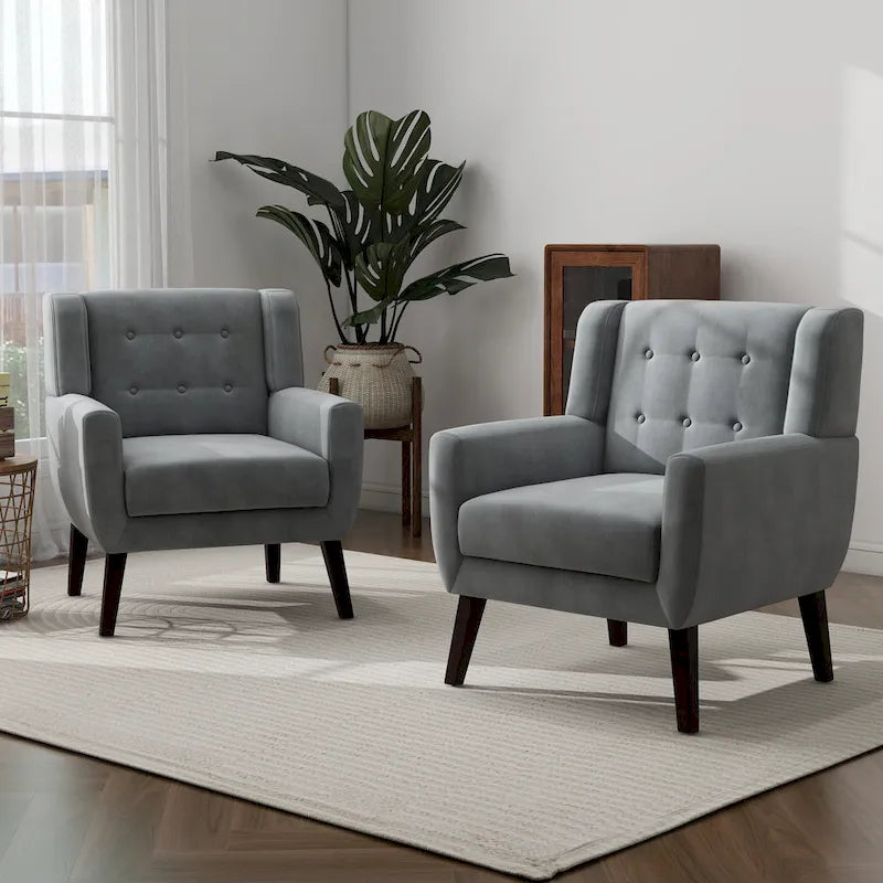 Set of 2 Velvet Living Room Accent Chair Upholstered Armchair-12