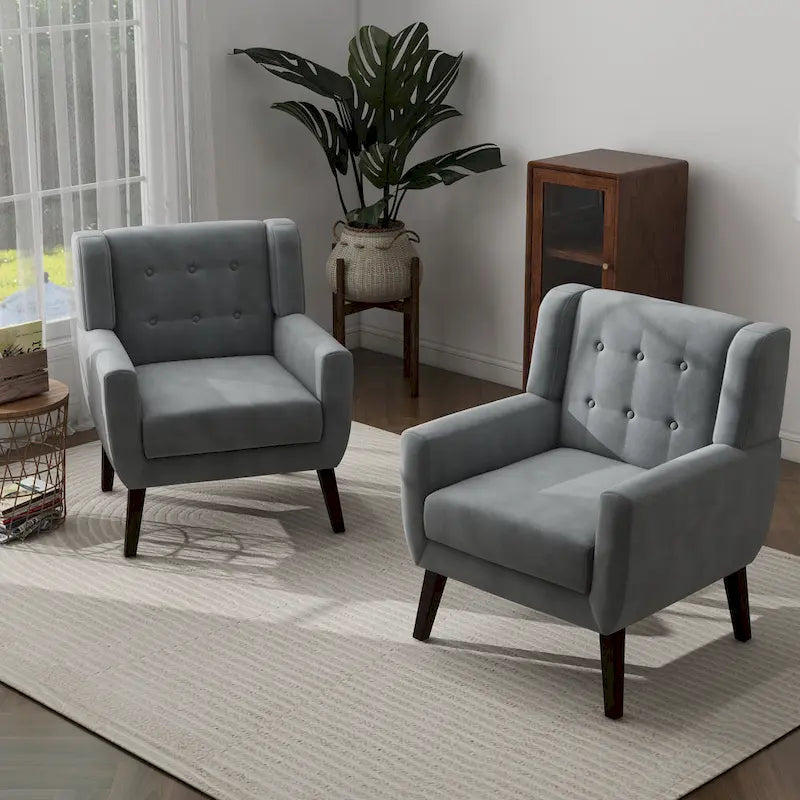 Set of 2 Velvet Living Room Accent Chair Upholstered Armchair-13
