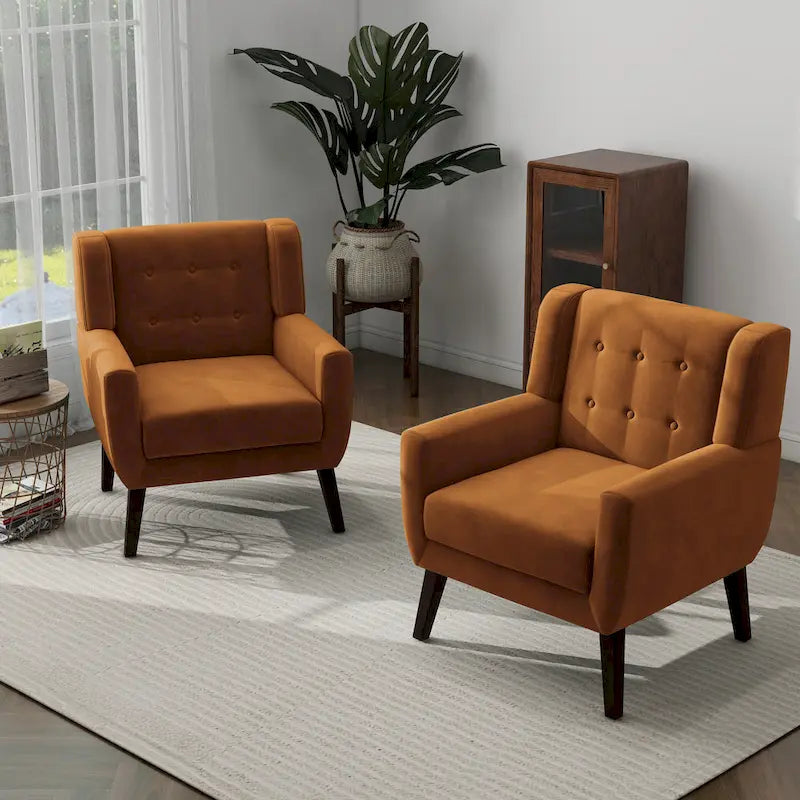 Set of 2 Velvet Living Room Accent Chair Upholstered Armchair-26