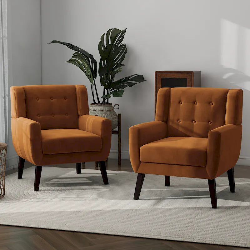 Set of 2 Velvet Living Room Accent Chair Upholstered Armchair-27