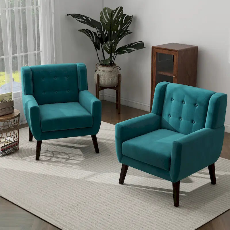 Set of 2 Velvet Living Room Accent Chair Upholstered Armchair-33